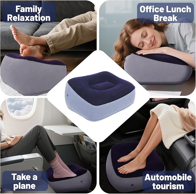 Inflatable Foot Rest Pillow for Air Travel, Airplane Foot Rest Pillow, Adjustable Height Leg Pillow Airplane Bed for Kids Toddler Suitable for Plane, Car, Train (Multicolor) 2count
