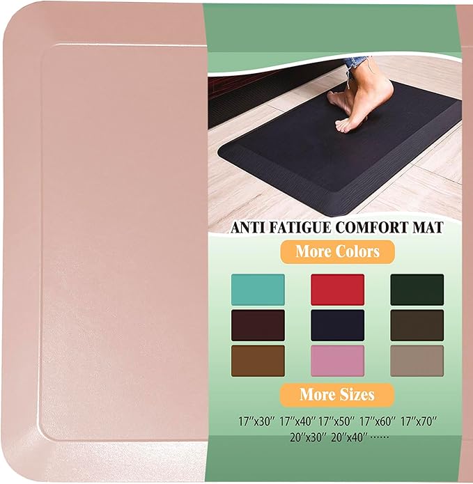 1" Extra Thick Anti Fatigue Floor Mat 70" L x 17" W,Kitchen Mat, Standing Desk Mat,140D Advanced PU Foam Ergonomic Comfort at Home, Office, Garage, Sink (Light Pink)