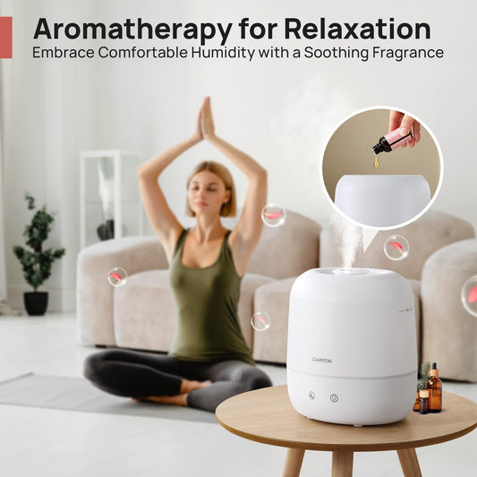 Clarston 2L Cool Mist Humidifier for Bedroom with 360° Adjustable Nozzle, High and Low Mist Levels, Ultra-Low Noise, Light-Off, No BPA, Auto Shut Off, Ideal Baby Humidifier with Easy Top Filling