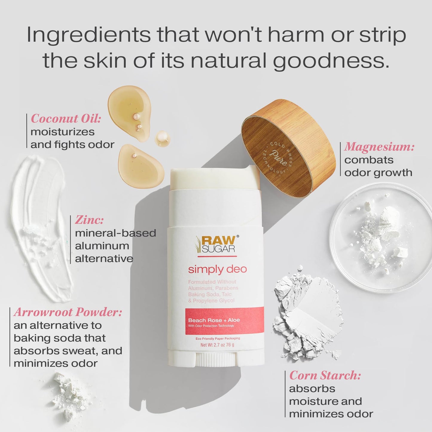 RAW SUGAR Aluminum Free Deodorant Stick, Simply Deo Variety Bundle (Pack of 3) Whole Body Deodorant for Women & Men, Clean Formulated without Baking Soda, Talc & Parabens, Variety Pack