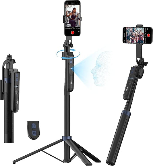 70” Auto Face Tracking Tripod, Extendable 360° Rotation Phone Tripod for iPhone and Android, Selfie Stick for iPhone w/Remote Control,Phone Holder Video Recording for TikTok(UTK-01)