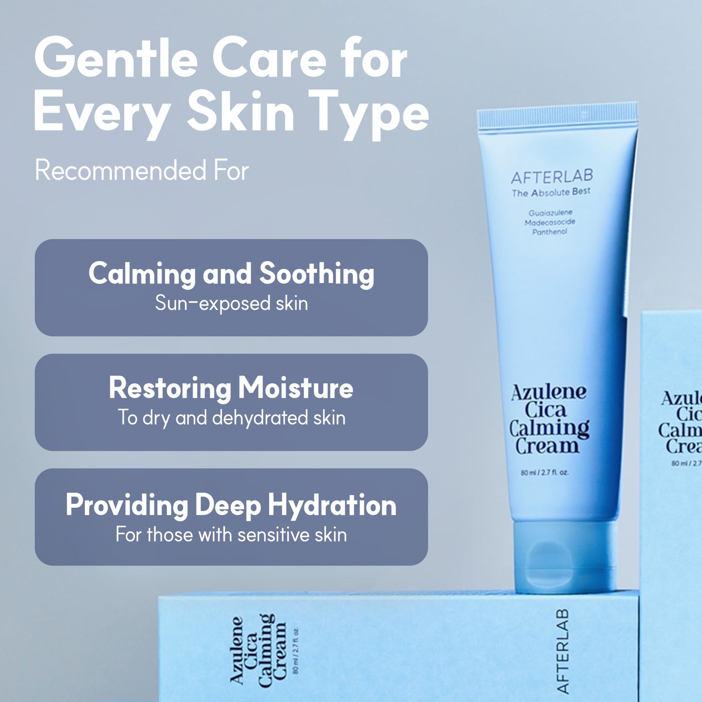 AFTERLAB Azulene CICA Calming Cream - Soothing Facial Moisturizer for Redness Relief and Skin Hydration, Korean Skin Care for Sensitive Skin, 2.7 fl.oz/ 80ml