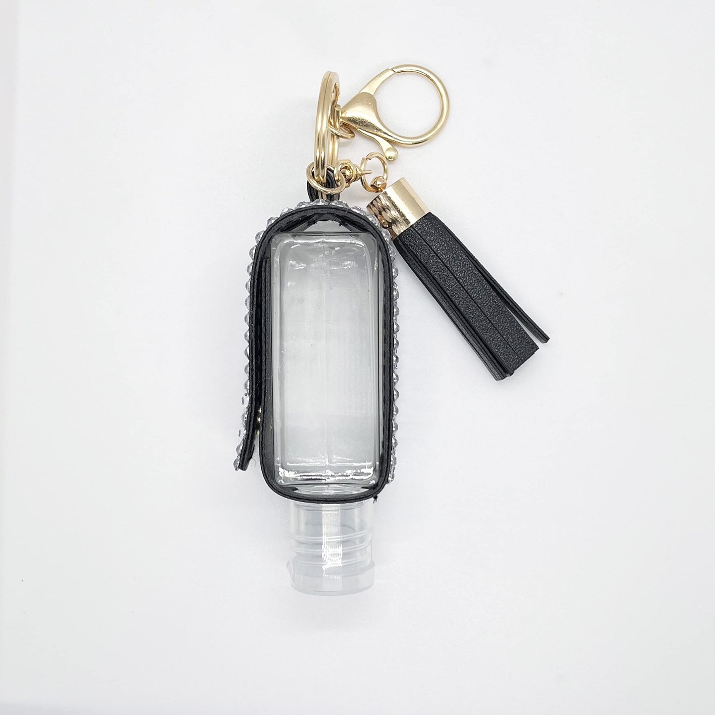 2pcs/1oz Bling Travel Bottle Case with Keychain,Mini Travel Bottles for Alcohol,Toner, Hand Sanitizer,Small Refillable Containers Portable for Handbag, Purse,Outdoor Camping Traveling (Black And Grey)