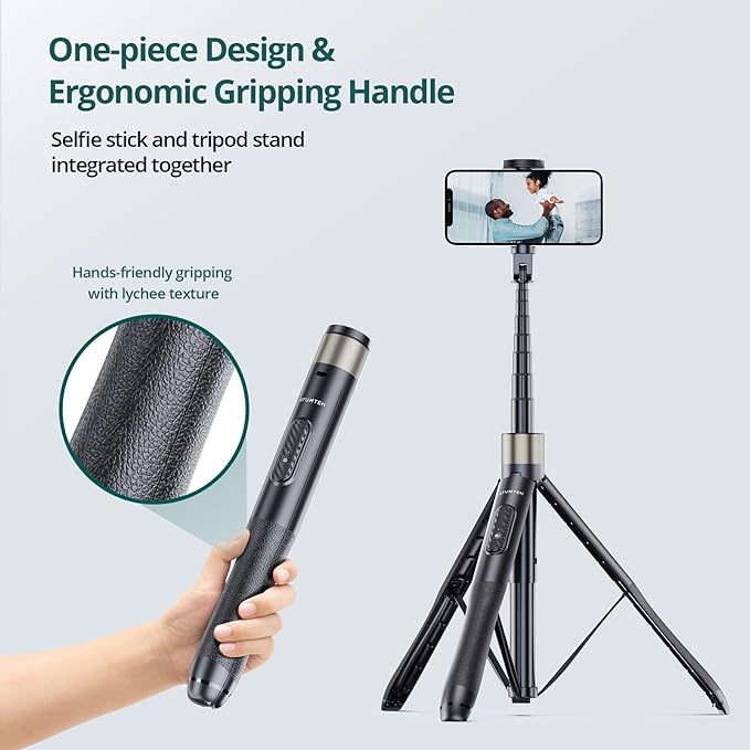 ATUMTEK 65" Selfie Stick Tripod, All in One Extendable Phone Tripod Stand with Bluetooth Remote 360° Rotation for iPhone and Android Phone Selfies, Video Recording, Vlogging, Live Streaming, Black