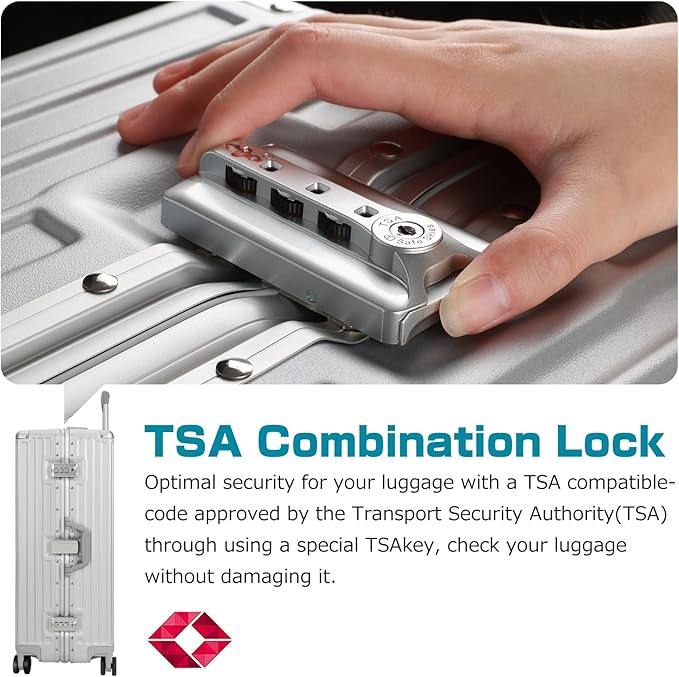 AnyZip Luggage Aluminium Frame Suitcase Hard Shell TSA Lock No Zipper 28In Silver