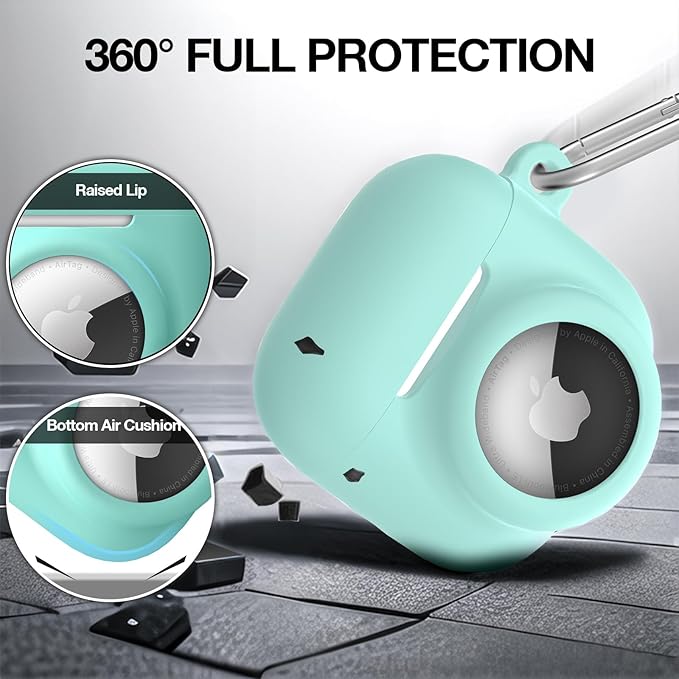 2 in 1 Silicone Case Compatible with AirPod 4 and AirTag, Shockproof Protective Skin Cover for AirPods 4th Generation with Cleaner Kit & Carabiner (Mint Green)