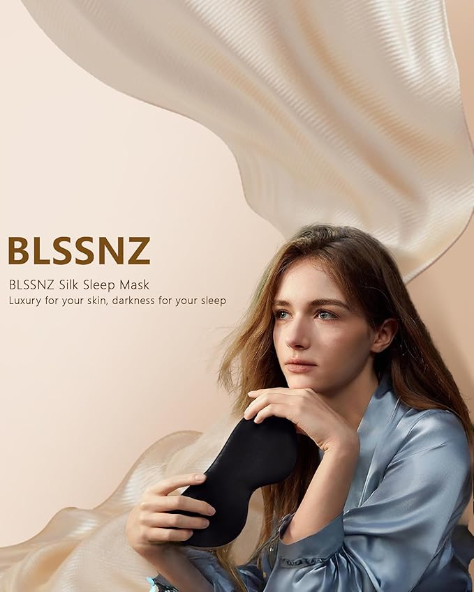 Silk Sleep Mask for Women - Soft Breathable Organic Natural Mulberry Silk Fabric Blackout Eye Mask for Sleeping with Adjustable Straps No Pressure Eye Mask for Travel Essentials Gifts (Black)