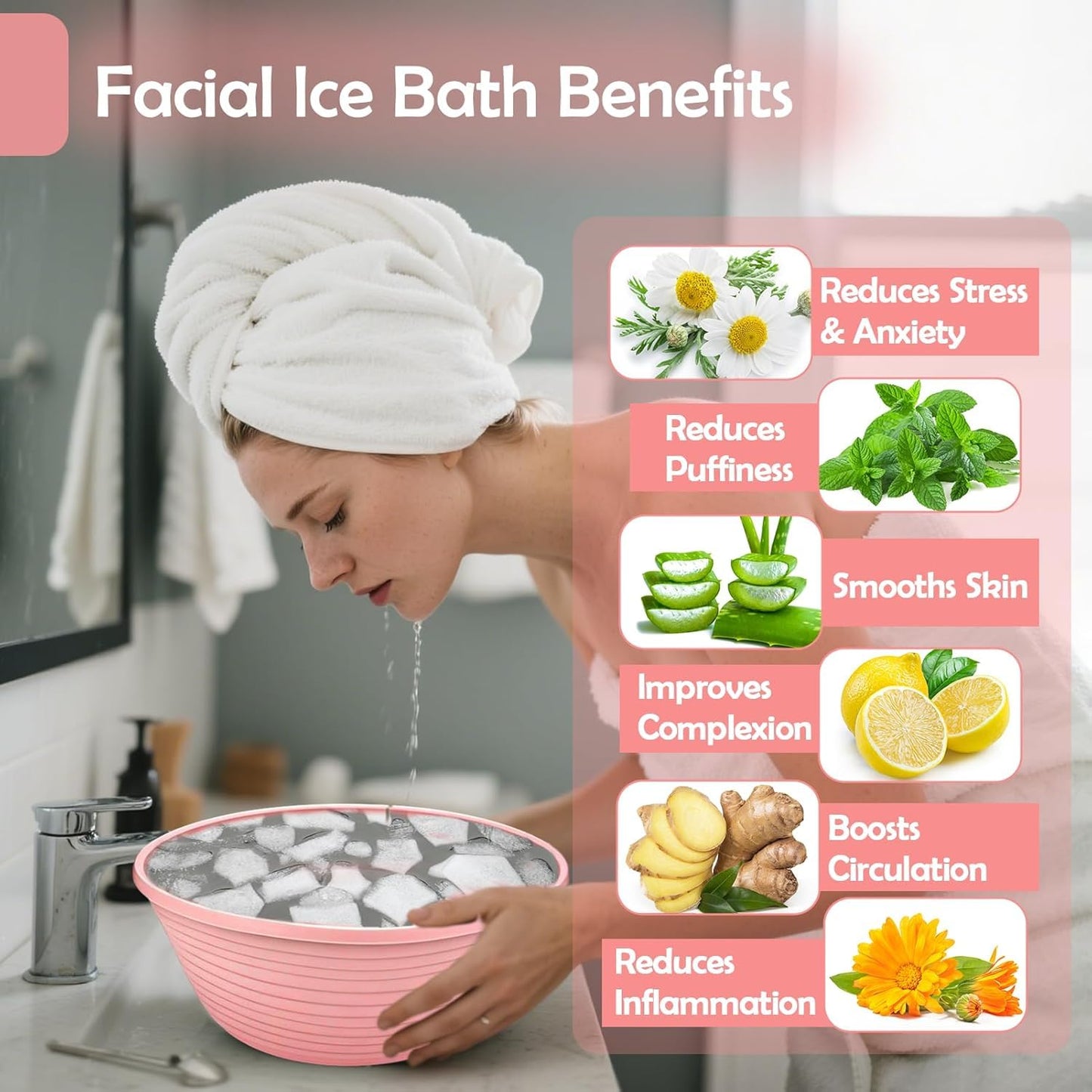 Ksdhotware Portable Silicone Bowl for Dipping Face Ice Bath, Collapsible Facial Ice Therapy Washbasin, Home & Travel Facial Ice Bath Bowl