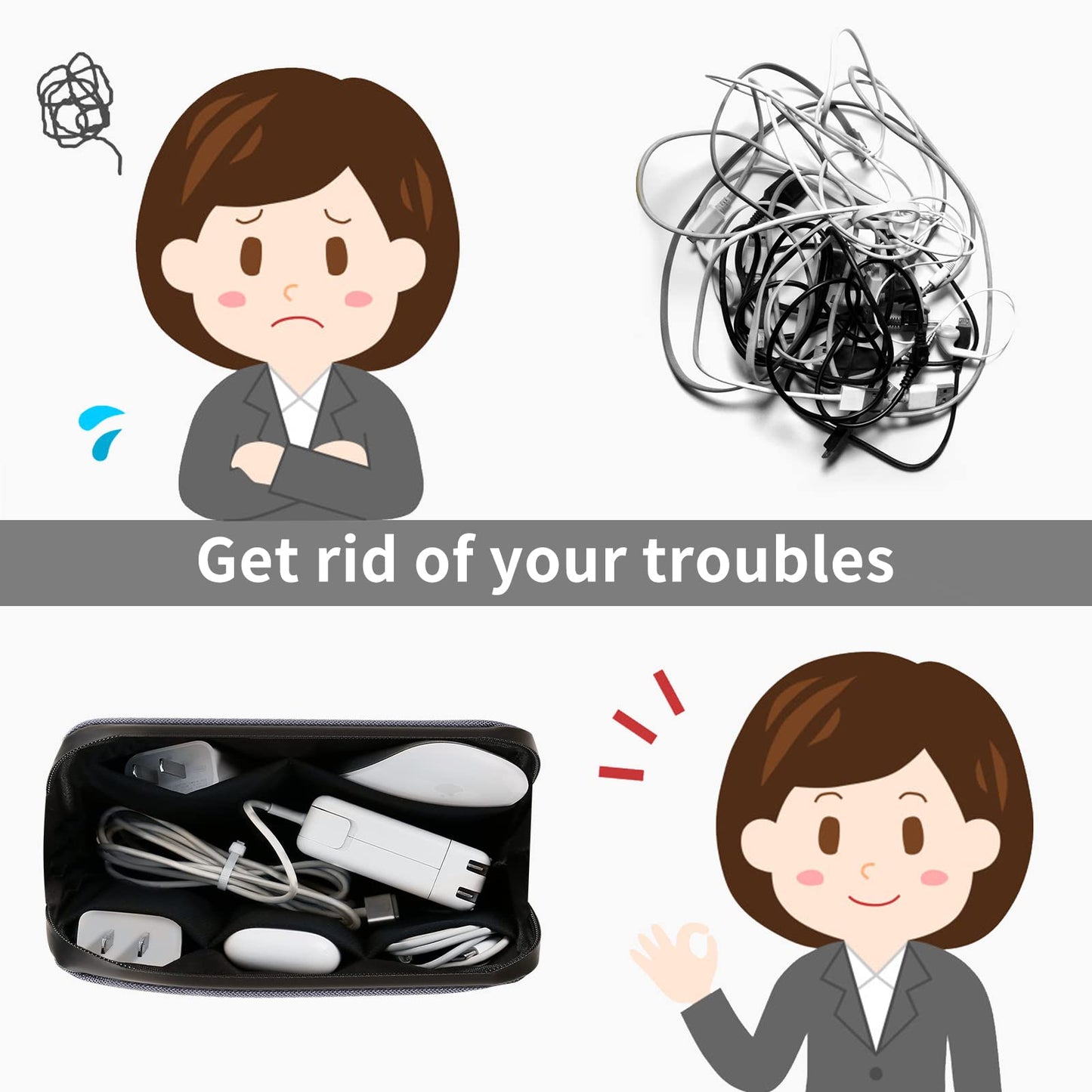 Electronic Organizer Travel Bag – Water-resistant Cable Bag for Cord, Charger, Hard Disk, Power Bank – Small Tech Storage for Travel, Backpack, Business Trip, Airplane (Blue)