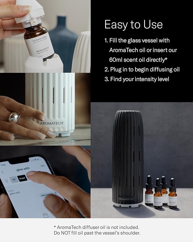 AromaTech Ambience Scent Diffuser for Essential Oil Blends & Fragrances – Waterless Scent Machine w/Bluetooth for Home, Bathroom Boutiques, Hotel, Spa – Charcoal