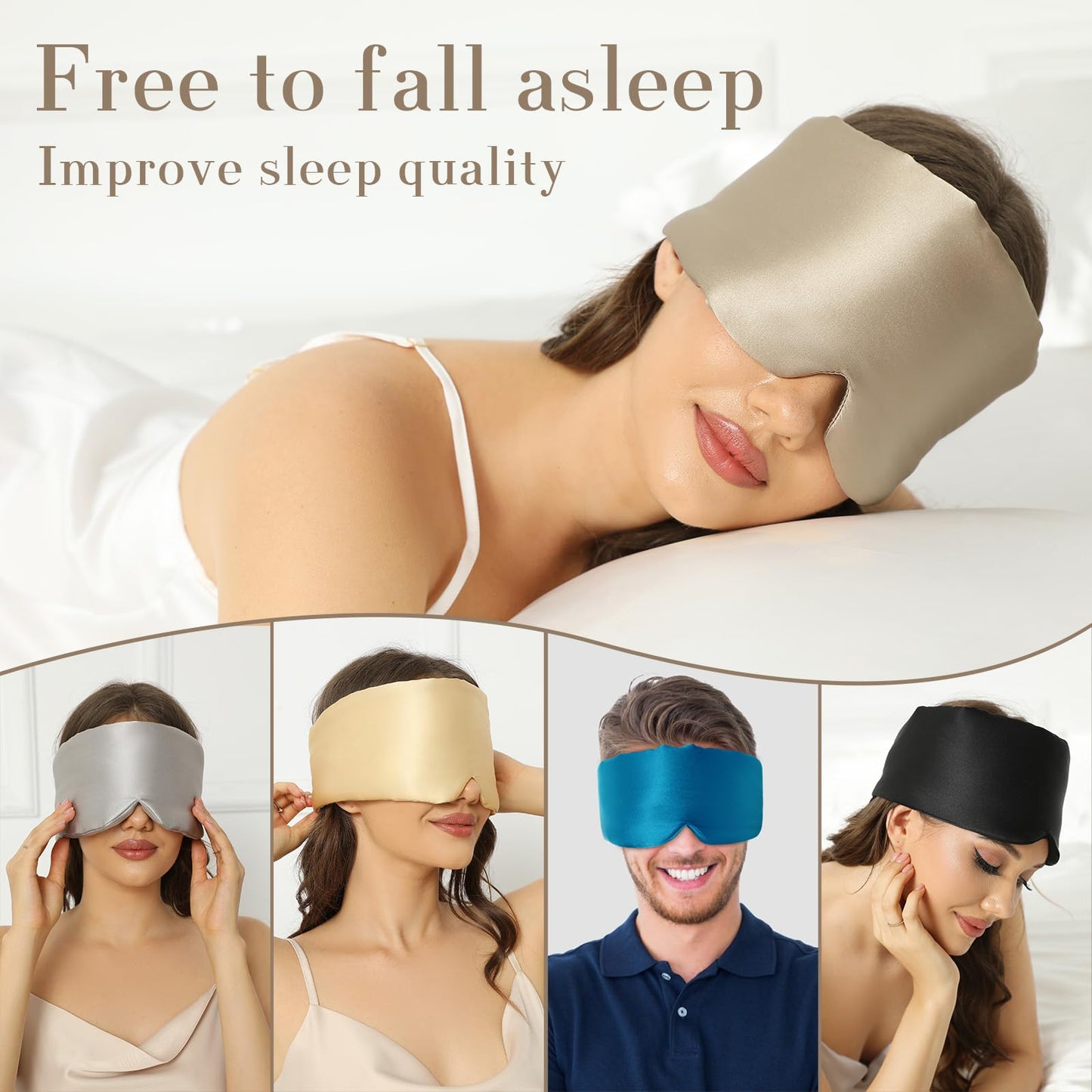 SECZIPE 100% Mulberry Silk Sleep Mask Eye Mask for Women Man with Adjustable Band, for Side Sleeper Blackout Sleep Mask for Travel Rest and Office Large Size (Taupe)