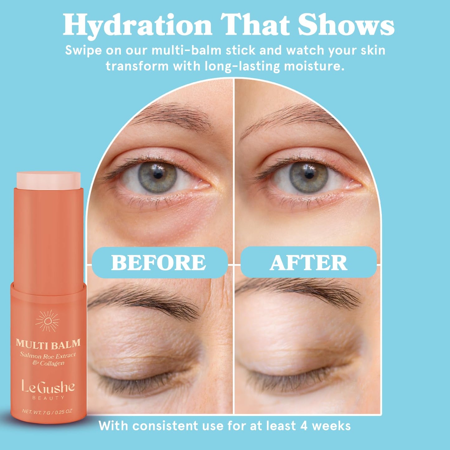 LE GUSHE All-in-One Face Balm Stick - Under Eye Brightener, Anti-Aging Under Eye Balm Stick with Salmon Roe Extract & Collagen - For Fine Lines & Wrinkles - Use on Face, Forehead, Neck