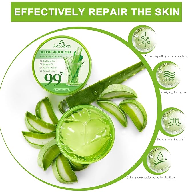 Aero Zen 99% Pure & Organic Aloe Vera Gel - 2-Pack (20.2oz) | Daily & Sun Care Hydration | Lightweight, Non-Greasy, Alcohol-Free for Face, Body, Hair | Vegan