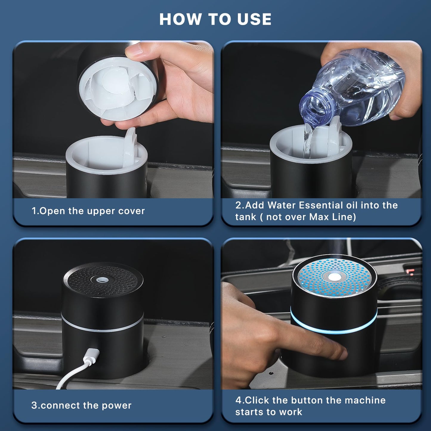 Car Fragrance diffusers, Air fresheners,USB-Powered Mini Ultrasonic Mist Humidifier Oil Diffuser for Vehicle