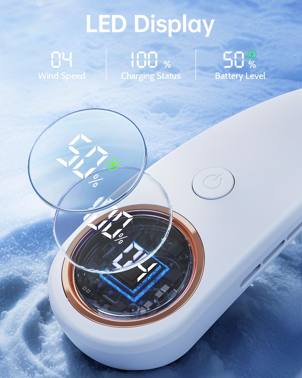 Neck Fan - Bladeless Portable Neck Fans, with LED Display, 4 Speeds, 5000mAh Personal Wearable, USB Rechargeable Cooling Hands Free, Travel Gifts for Men, Women (White)