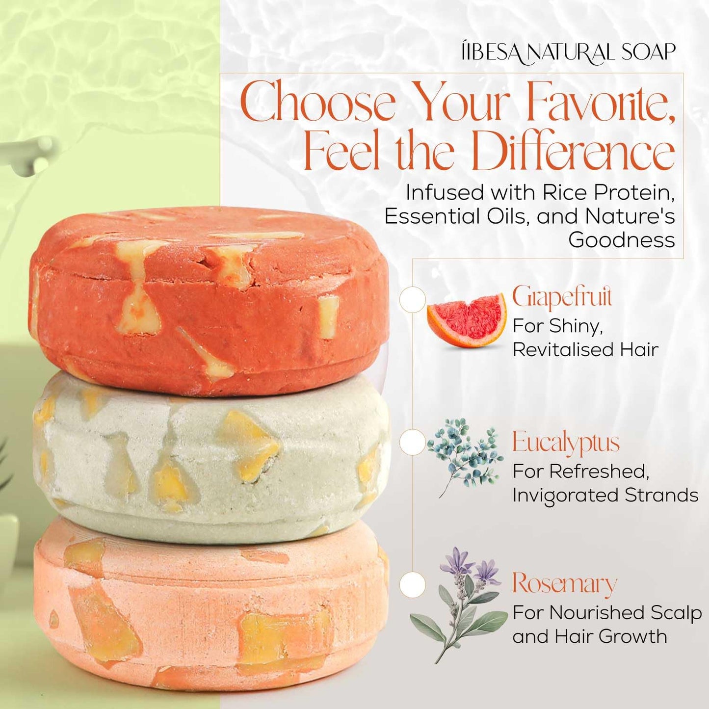 IIBESA Rice Water Shampoo Bar - Hair Growth & Thickening Improves Scalp Health - Japan Made Organic Ingredients - Solid Shampoo Bars For All Hair Types - Essential Oils - Eucalyptus