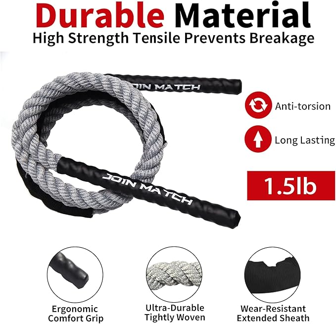 Jump Rope Weight Jump Rope for Fitness, Adult 1.5lb Heavy Exercise Skipping Ropes, Home Gym Workout Equipment Training Set, Thick Rope Suitable for Women&man Improve Strength, Cardio, Training Muscles, Weight Loss