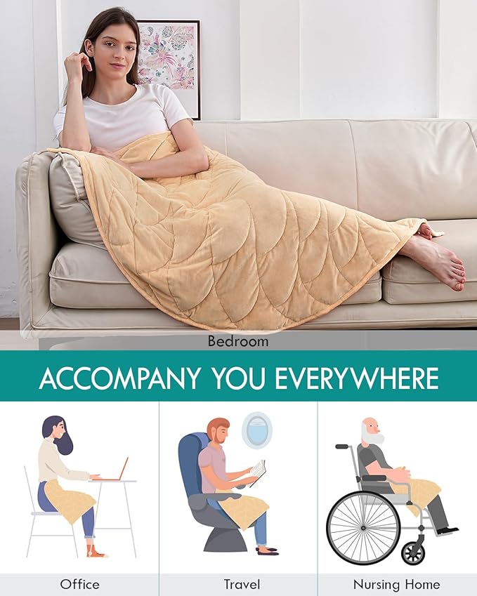 Kaisa Weighted Lap Blanket 7 lbs 41" x 53", Cozy Luxury Crystal Velvet Small Weighted Blanket for Adults, Portable Travel Weighted Blanket for Relaxation, All-Season Blanket, Machine Washable, Khaki