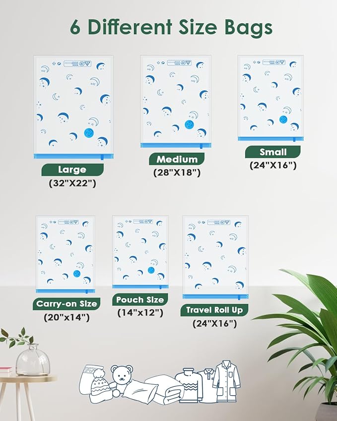 Vacuum Storage Bags with Electric Pump, 12 Pack Vacuum Sealed Bag with 1500mAh Rechargeable Battery for Clothes, Blanket, Duvets, Pillows, Comforters, Travel