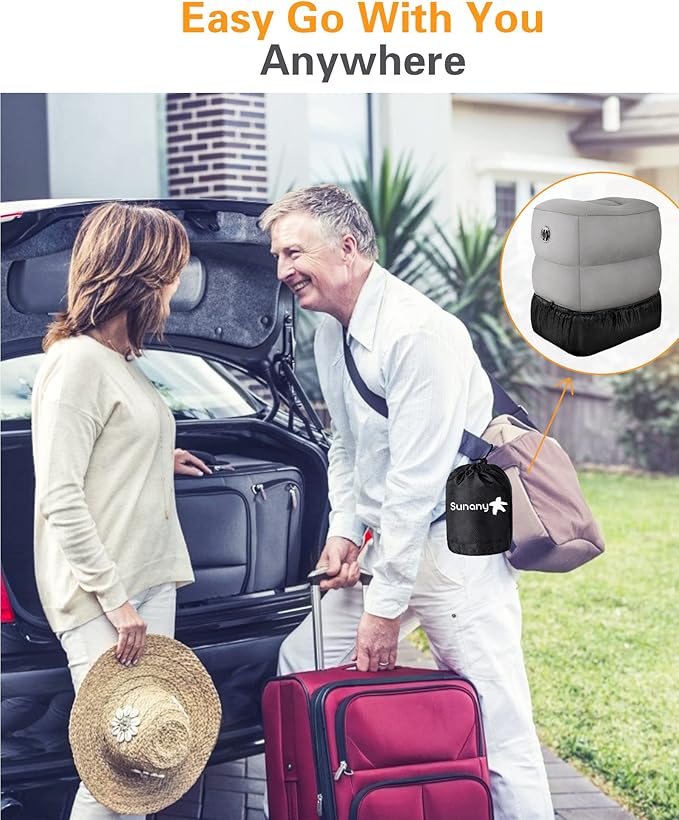 Sunany Inflatable Foot Rest Pillow for Travel, Kids/Adults Airplane Travel Pillow-Adjustable Height Cushions,for Kids to Sleep While Traveling,Suitable for Office, Home and Any Travell (1 Pack)