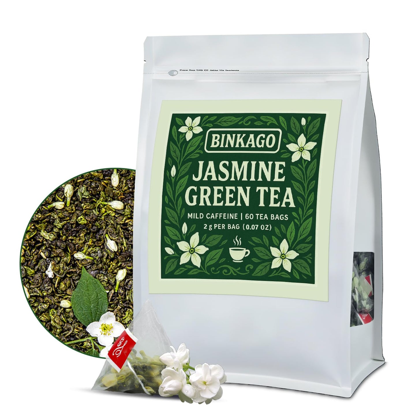 Jasmine Green Tea Bags – 60 Count | Fragrant Jasmine-Infused Green Tea | Smooth & Refreshing | Individually Wrapped for Freshness | Ideal for Home, Office & Travel