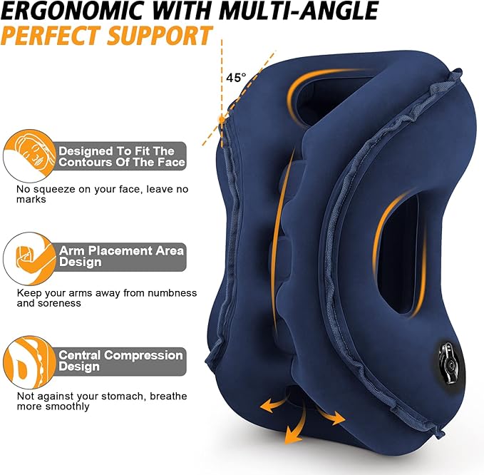 Inflatable Travel Pillow,Multifunction Travel Neck Pillow for Airplane to Avoid Neck and Shoulder Pain,Support Head,Neck,Used for Sleeping Rest, Airplane and Home Use,with Eye Mask, Earplugs,Blue