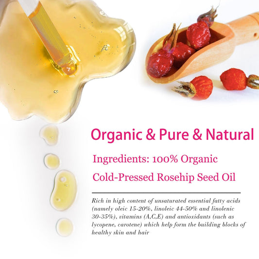 MMPANG Organic Rosehip Seed Oil for Face, USDA Certified, Cold Pressed, Unrefined, 100% Pure Natural Rose Hip Oil (1oz / 30ml) for Anti-Aging, Acne Scar Treatment, Skin & Hair Care, Gua Sha Massage