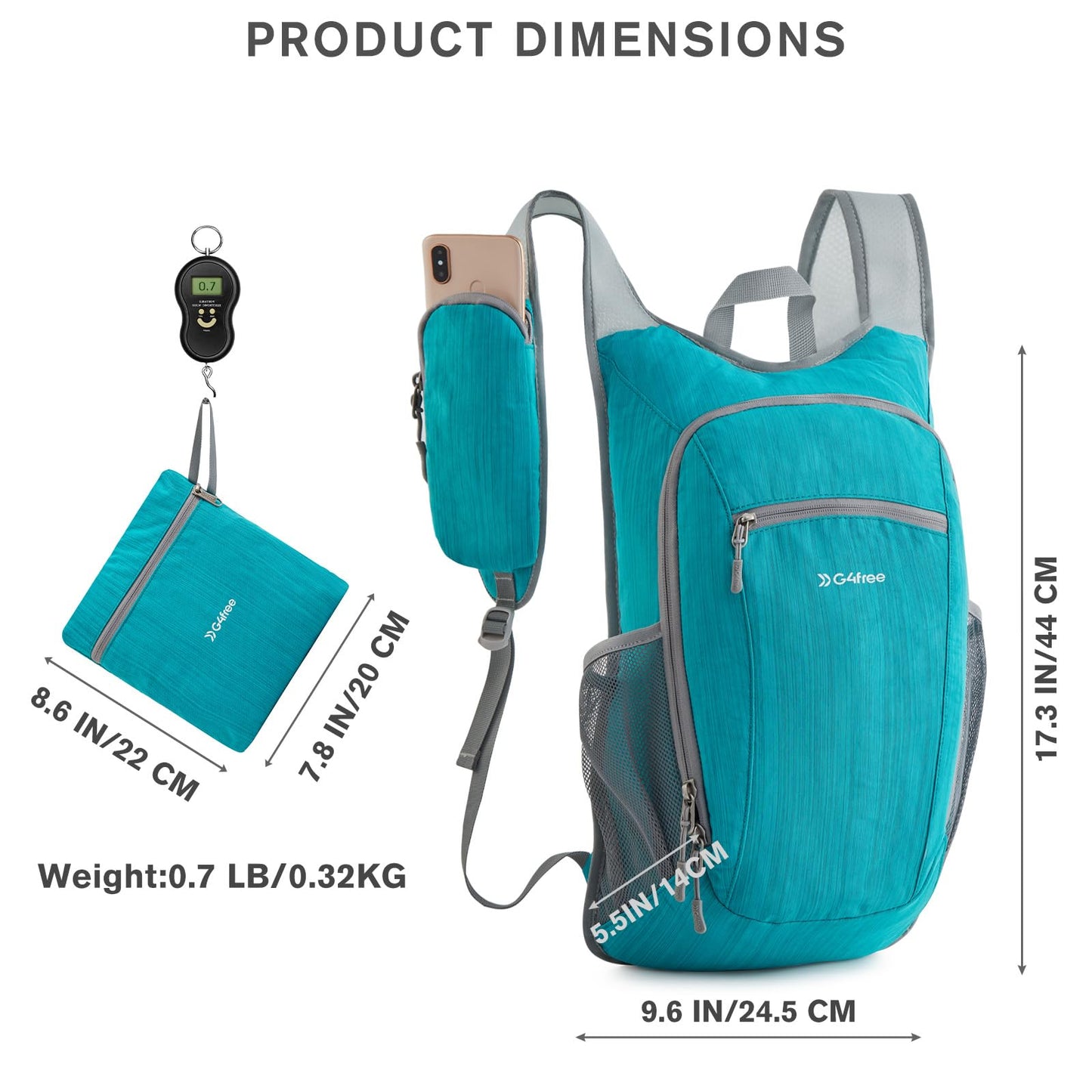 G4Free 15L Hiking Daypack Lightweight Travel Backpack Packable Outdoor Casual Foldable Shoulder Bag (Peacock Blue)