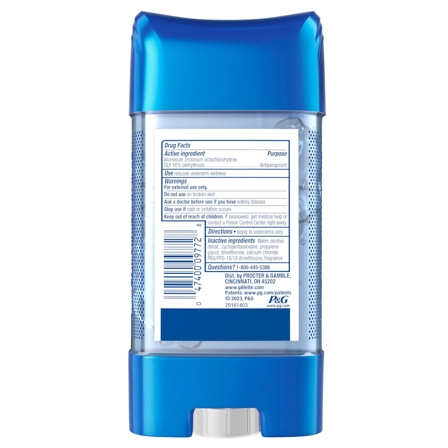 Gillette Antiperspirant and Deodorant for Men, 72hr Sweat & Odor Protection, Long Lasting Freshness, Anti-White Mark Technology, Clear Gel, Cool Wave Scent, 3.8 oz