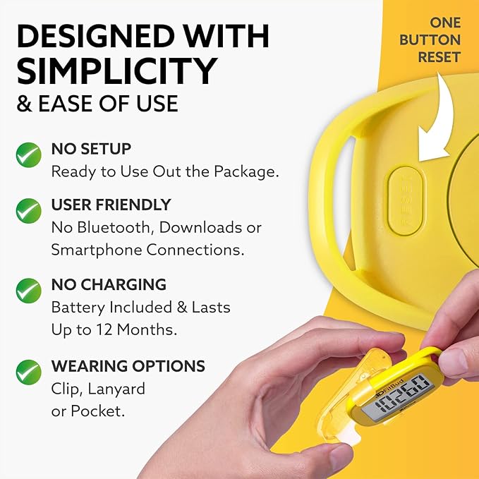 3DFitBud Simple Step Counter Walking 3D Pedometer by 3DActive with Clip, Lanyard Accurate Fitness Tracker for Men, Women & Elderly Daily Exercise - A420S