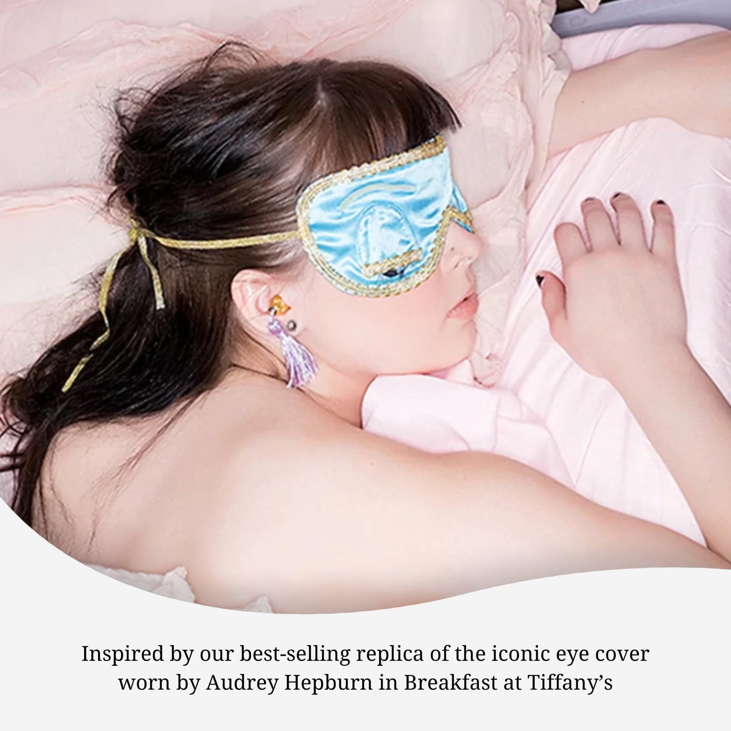 Utopiat Audrey Hepburn Style Silk Sleep Mask & Ear Plugs with Tassel Set for Women | Cute Eye Mask Earplugs Sleeping Beauty Set Costume Accessory