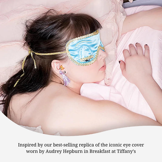 Utopiat Audrey Hepburn Style Silk Sleep Mask & Ear Plugs with Tassel Set for Women | Cute Eye Mask Earplugs Sleeping Beauty Set Costume Accessory