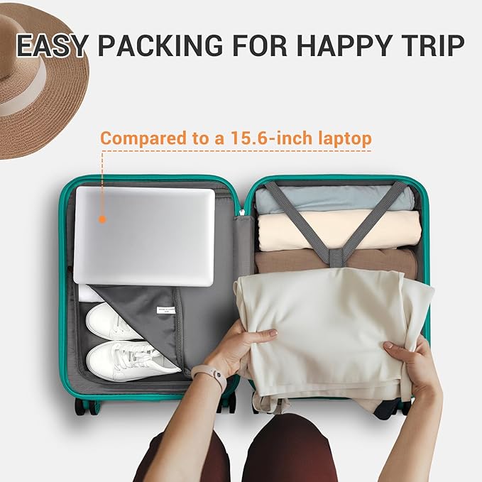 Kono 20'' Carry on Luggage Lightweight with Spinner Wheel TSA Lock Hardside Luggage Durable Small Carry on Suitcase Turquoise