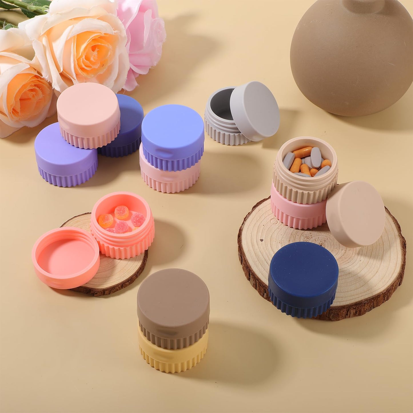 12 Pcs Small Silicone Cream Jars with Lids Travel Containers for Toiletries Mini Cosmetic Jars Refillable Travel Moisturizer Container for Makeup Face Body Hand Cream (0.7 Oz/ 20 ml)