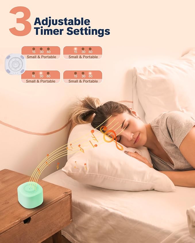 Travel White Noise Sound Machine 20 Sounds, Portable Sound Machine for Adults Sleep, Mini Sleep Aid with Adjustable Volume, 3 Timers, Colorful Night Light, Rechargeable for Baby, Home, Registry Gift