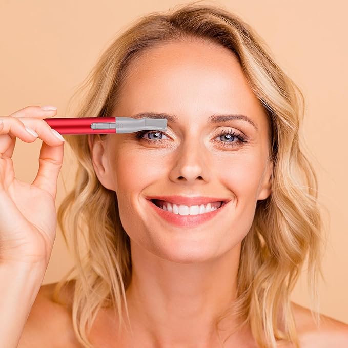 Chumia 2 Pcs Electric Eyebrow Trimmer Women Precision Face Razors Mini Shaver with Comb Christmas Women Gift Battery Operated Personal Epilator for Face Neck Fuzz Lips Leg(Red, Blue)