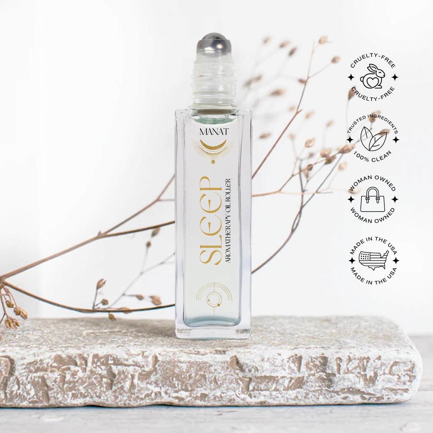 Manat Sleep Essential Oil Roll On –100% Natural Aromatherapy – 10ml Glass Roller Ball – Calming, Soothing & Restful Blend w/Lavender, Chamomile & Orange - Relaxation, Stress Relief, Self Care, Gift