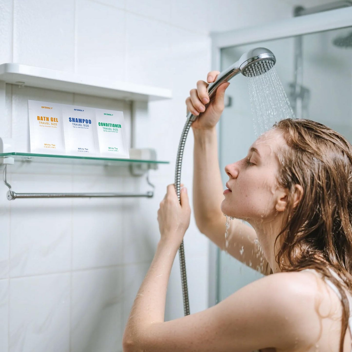 20 Set Travel Size Toiletries Set, Shampoo, Body Wash, Conditioner (0.35oz Each, 3-in-1 Toiletry Kits, White Tea Scent) – Bulk Hotel Amenities for Guests, Airbnb, Motels, Vacation Rentals