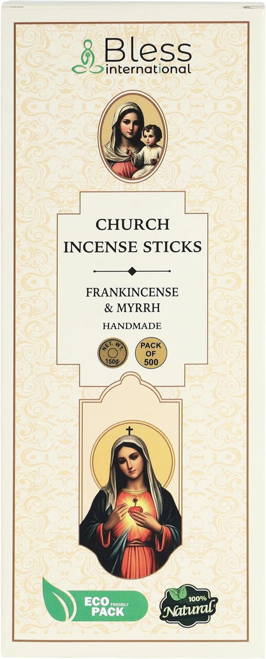 Bless-Charch-Frankincense-and-Myrrh 100%-Natural-Handmade-Hand-Dipped Organic-Chemicals-Charcoal-Free Purification-Relaxation-Positivity-Meditation Best-Woods-Scent (500 Sticks(26 OZ))