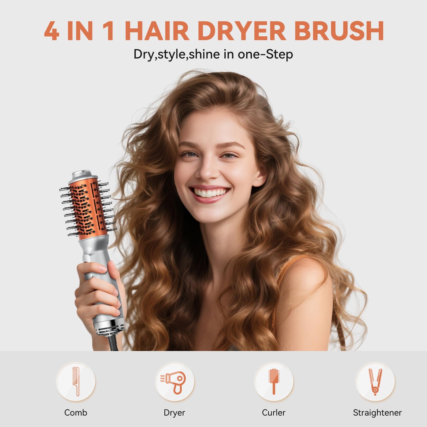 StyleFi Mini Hair Dryer Brush, 4 in 1 Travel Blow Dryer Brush, Double Voltage Hot-Air Hair Brushes with 3 Adjustable Temperatures,Fast Curly Hair Brush for Curling/Volumizing/Straightening/Styling