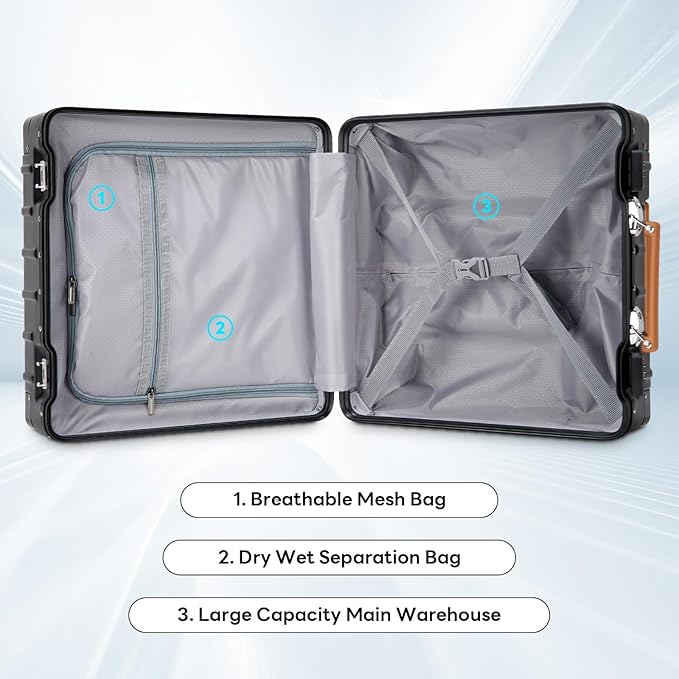 18 Inch Carry On Luggage Suitcase Locks TSA Approved Hardside Lightweight Suitcase with Cup Holder TSA Lock Carry On Luggage with USB Port Phone Holder Suitcases with 360° 8 Double Spinner Wheels