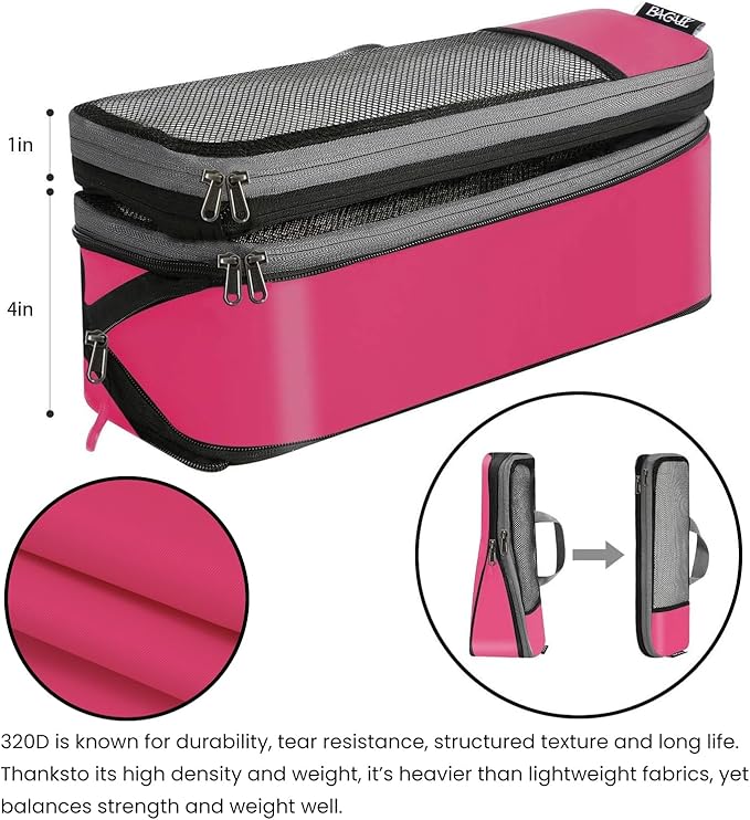 BAGAIL 4 Set/6 Set/8 Set Compression Packing Cubes Travel Accessories Expandable Packing Organizers (Half Mesh, 6-Fuchsia)