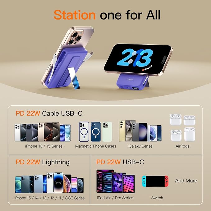 2025 Latest Portable Charger, 16800mAh Magnetic 15W Wireless Power Bank with 2 Built in Cables, LED Display Battery Pack Travel Essentials for iPhone 17/16/15/14/13/12/Pro/Mini/Pro Max