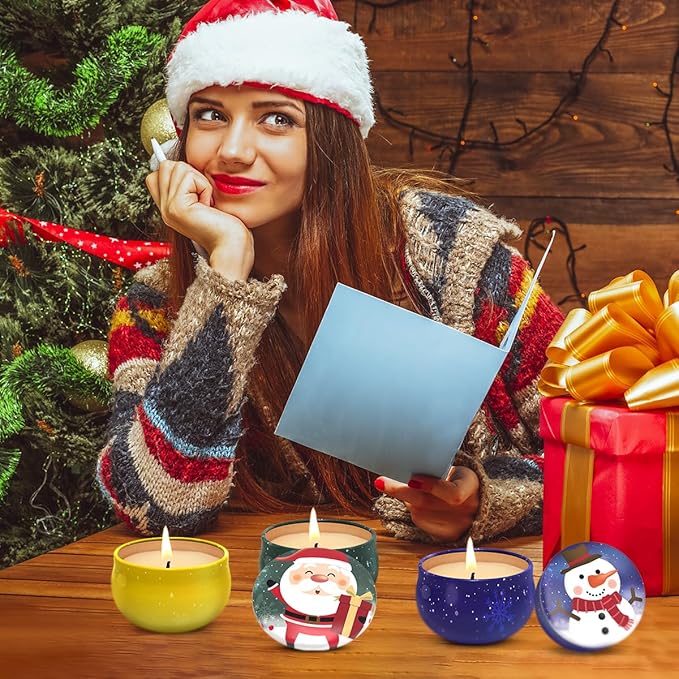 Christmas Scented Candle Set, 3 Pack Natural Soy Candles, 2.5 oz Apple Cinnamon, Cedar, Vanilla Cake, 15-20 Hour Burn Time, Holiday Gift Set for Home Decor Stress Relief and Aromatherapy