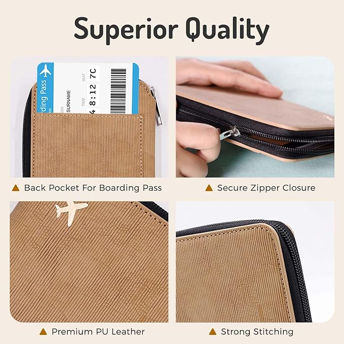 Cnycmy Passport Holder With Airtag, RFID Wallet for Women, Waterproof PU Leather Travel Case With Slot (Brown3)