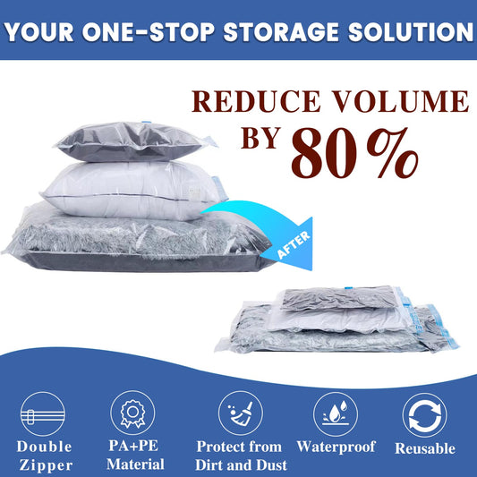 Vacuum Storage Bags, 10 Small Space Saver Vacuum Sealed Bags for Clothes, Compression Bag Blanket Storage Travel Essentials