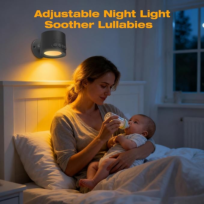 2 in 1 White Noise Sound Machine & LED Wall Sconce with 30 Soothing Sounds Sleeping Timer Motion Sensor Dimmable Night Light 360° Rotate 2200mAh Rechargeable Battery Operated for Bedroom Nursery