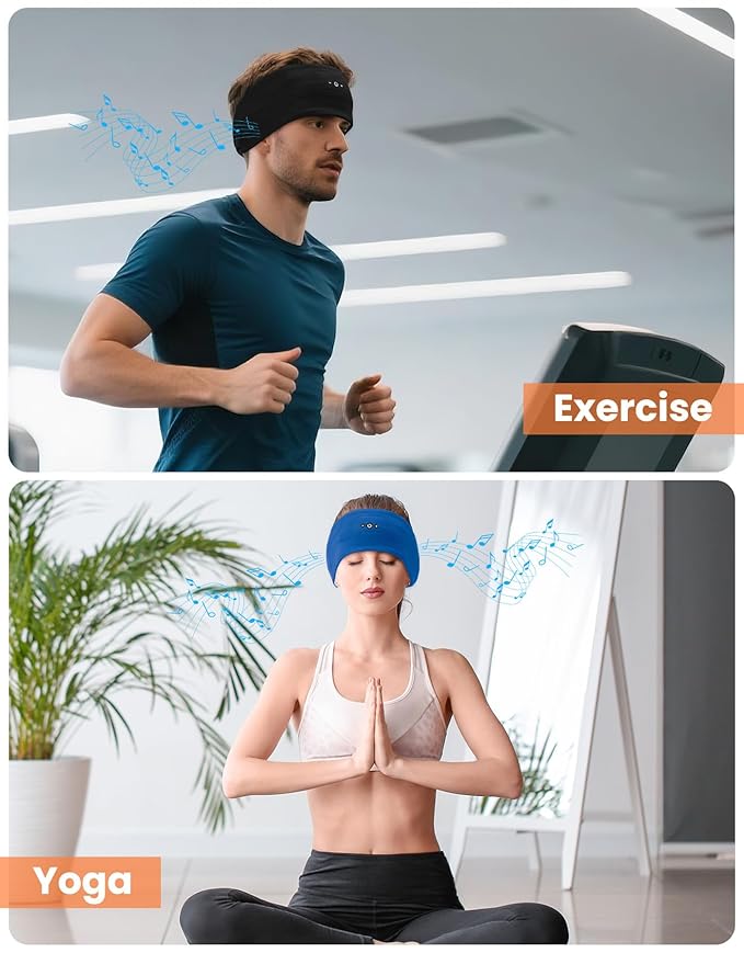 2PCS Sleeping Headphones, Headband Headphones with HD Stereo Speakers, Bluetooth Headband for Sports, Running, Workouts, Yoga, Travel, Gift - Black&Blue