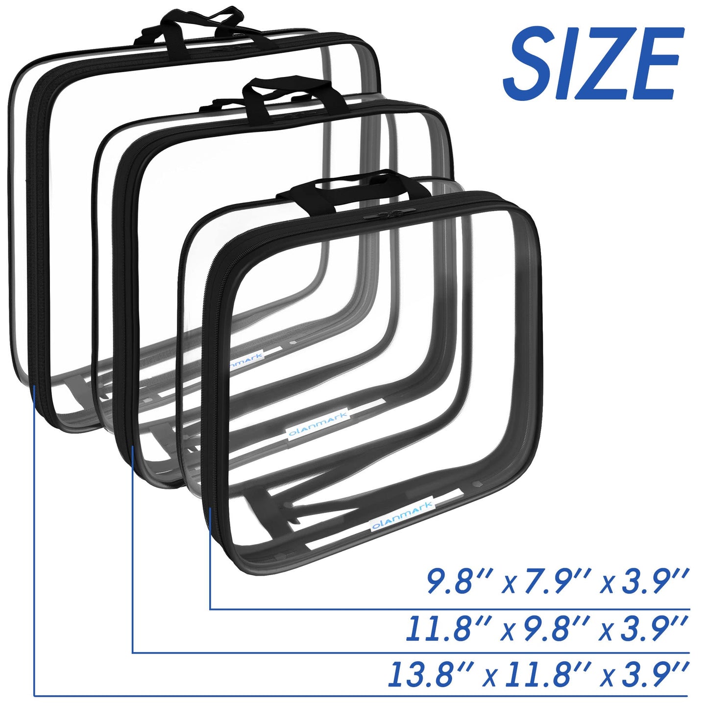 Clear Compression Packing Cubes 3 Set - Large See-Through Plastic Suitcase Bags for Travel - Luggage Compressable Organizers - Transparent PVC Collapsible Cosmetic Bag for Backpack Black