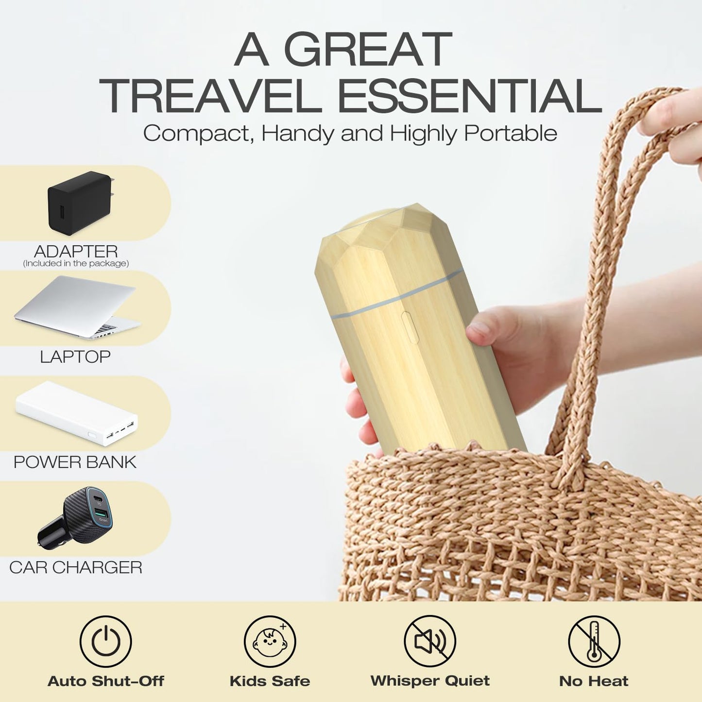 SALKING Car Diffuser, Car Air Fresheners, USB Aromatherapy Diffuser for Essential Oils, Portable Diffuser Humidifier for Car, Cool Mist Mini Diffuser with Adjustable Mist Mode, for Home Office Bedroom